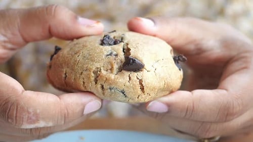 Chocolate Chip Cookie Split Apart Close Up