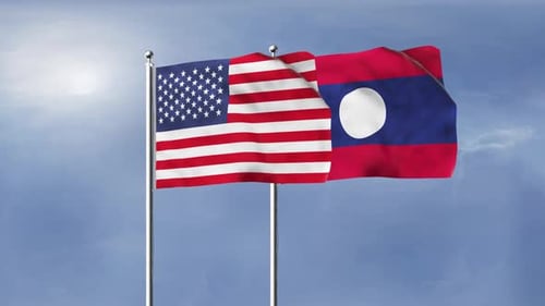 Realistic Waving Flags of United States and Laos