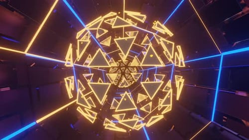Futuristic Neon Triangle Portal Tunnel