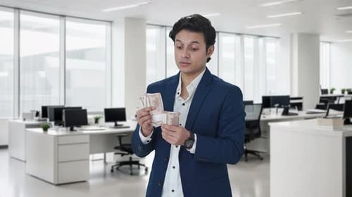 Indian manager counting money in office