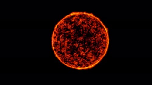Glühende heiße Sonne, die im dunklen Raum schwebt