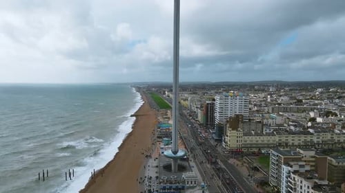 Aerial Close Up Video of British Airways I360 Observation Deck in Brighton UK