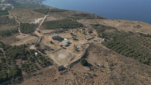 Ancient Greek Ruins Of Aptera On Island Of Crete Drone Birdseye Shot 4K 60FPS
