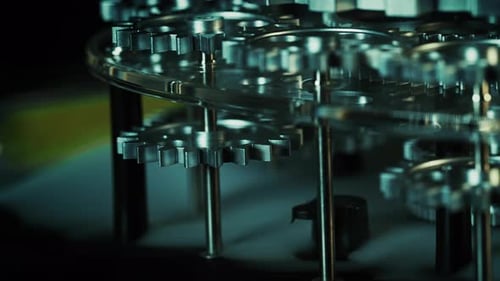 Mechanical Silver Gears Turning in Moody Setting