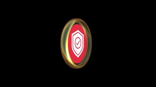 Rotating 3D Button Icon Animation with Time and Security Symbols