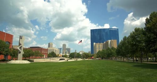 Indianapolis, Indiana / United States - August 5 2018: Indianapolis White River State Park, Skyline