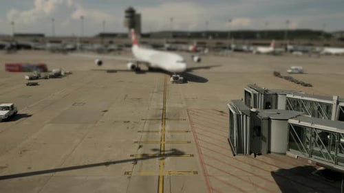 Airplane Ramp Team on Action at Airport Terminal