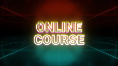 Neon Online Course Title Animation with Glowing Grid
