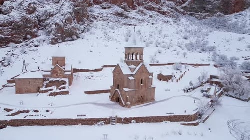 Aerial video above the Armenian Orthodox Noravank Monastery