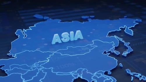 Futuristic 3D Map of Asia with Dynamic Data Overlays