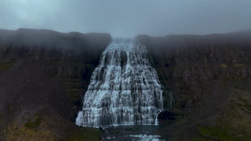 Scenic Aerial View of Waterfall in Iceland Landscape
