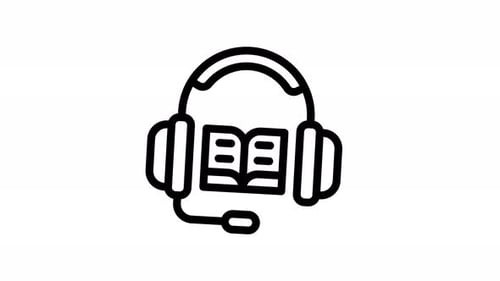 Animated Line Art Headset with Opening Book Icon