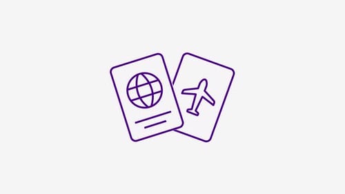 Flat Design Animated Passport and Airplane Ticket Travel Icons