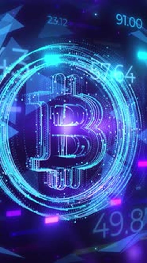 Futuristic Bitcoin Logo with Digital Financial Data Background