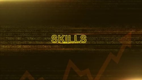 Skills Word Reveal with Glowing Data and Growth Graph