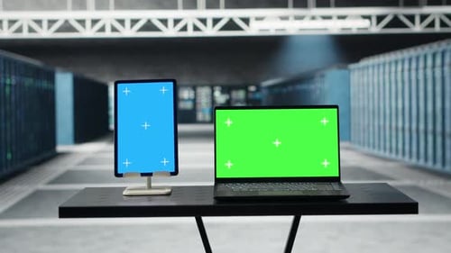 Isolated Screen Tablet and Laptop in High Tech Data Center Facility