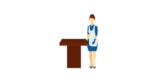 Flat Design Animation of Maid Cleaning Counter