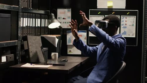 Adult Using Virtual Reality Headset in Office