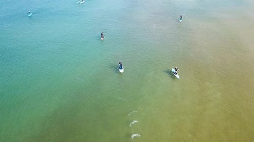 Sup surfers at sea - Aerial footage