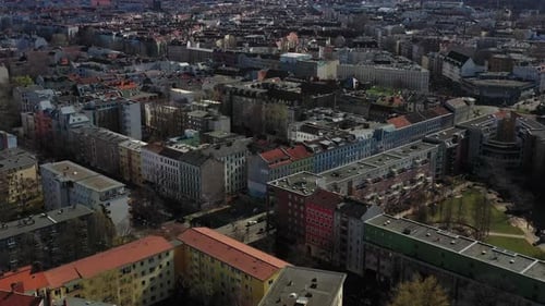 Aerial view of city buildings in Berlin, Germany.