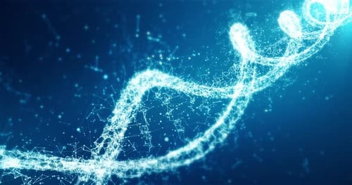 Futuristic DNA Double Helix Animation with Glowing Particles