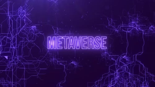 Abstract background of connection data and metaverse text. Tech backdrop.