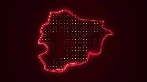 Neon Glow Digital Map Outline with Animated Data Grid