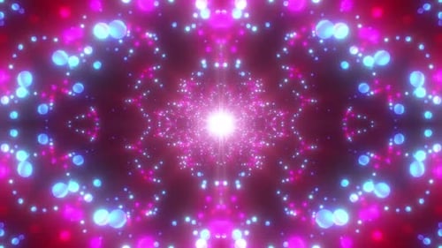 Un tunnel éblouissant de lumières roses et bleues vibrantes clignote vers l'extérieur