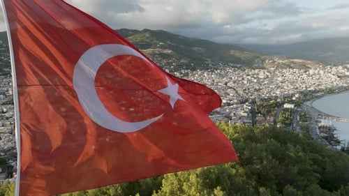 Turkish Flag Aerial View 4 K Turkey Alanya