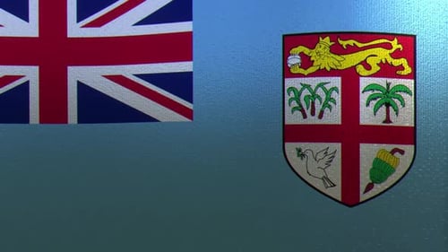 Textured Waving Flag of Fiji with Coat of Arms