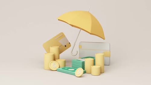 Financial Protection with Umbrella, Money, and Credit Card Animation