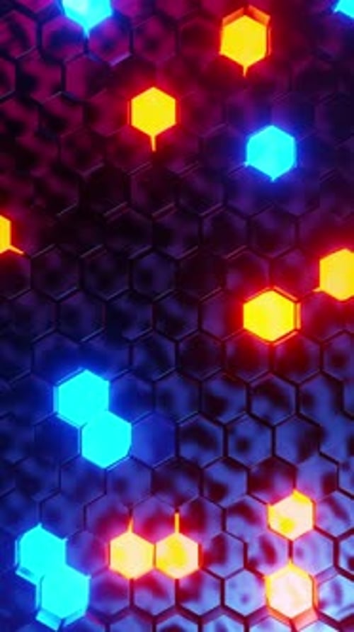 Animated Hexagonal Grid with Pulsating Neon Lights