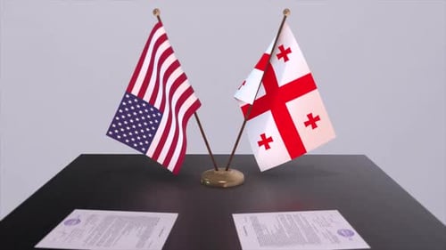 Georgia y Estados Unidos en la mesa de negociaciones, un acuerdo diplomático. Animación empresarial y política