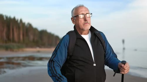 Pensive Sports Grandfather Trekking Walking Stick Cardio Training Beach Retirement Loneliness