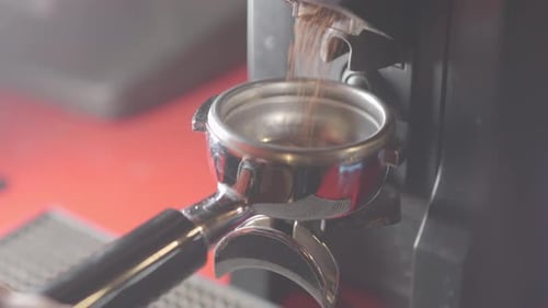 Close Up of Grinding Coffee for Espresso