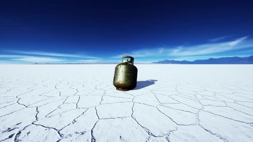 Old Rusted Danger Gas Container on Salt Lake