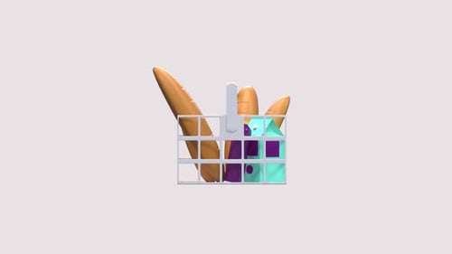 Animated Shopping Basket Filling With Groceries