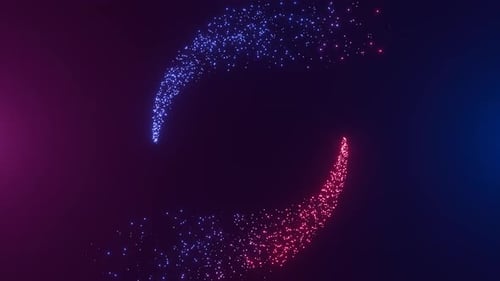Eine nahtlose 3D-Animation von Partikeln, die sich in einer kreisförmigen Bewegung vor einem dunklen Hintergrund bewegen