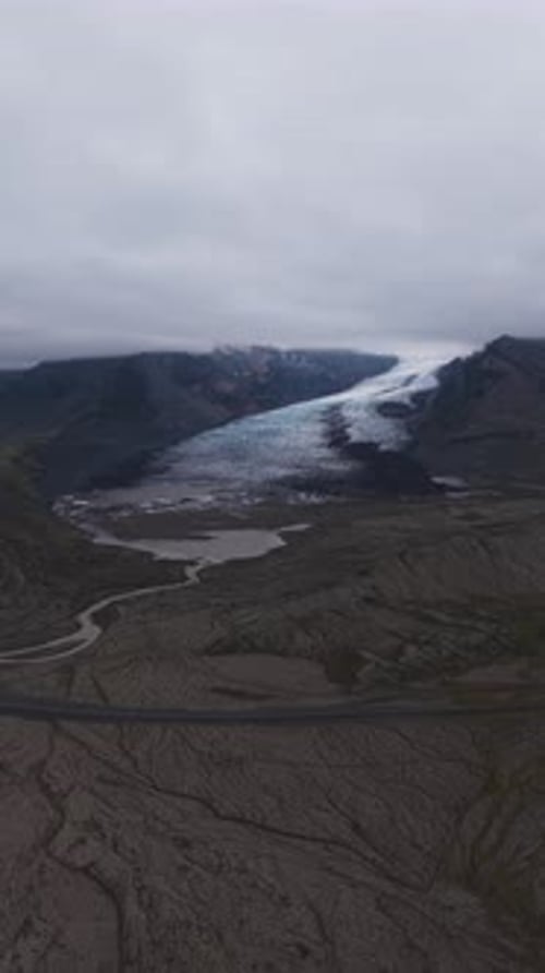 Aerial view of Kviarjokull glacier, Iceland.