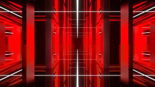 Red And White Neon Tunnel Of Endless Mirrors Background Vj Loop In 4K