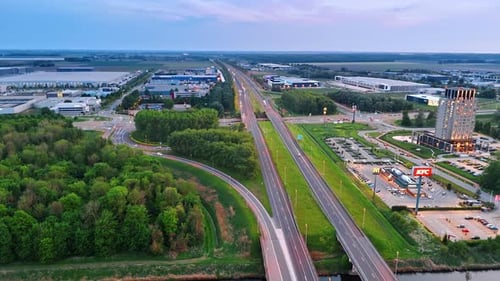 Lively traffic on the highways at the suburbs on the city.