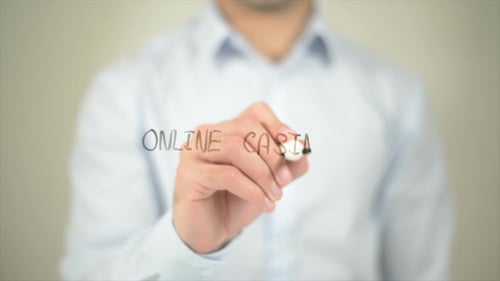 Online Casino, Man Writing on Transparent Screen