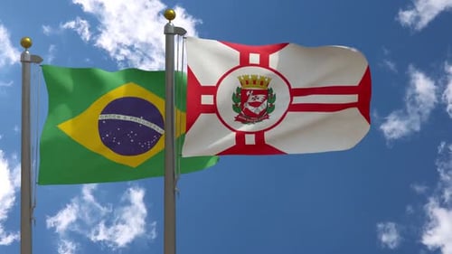 Flags of Brazil and São Paulo State Waving in Wind