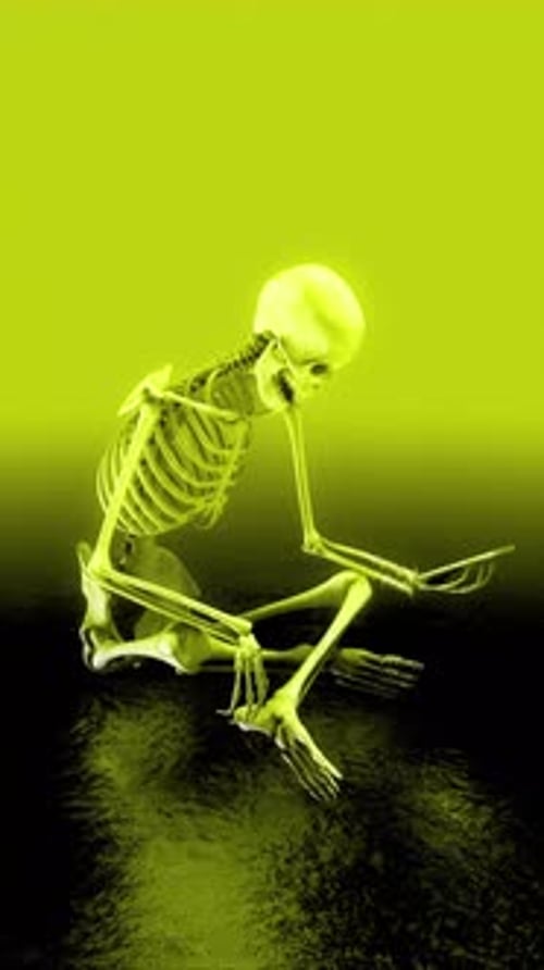 Animated Neon Skeleton Interacting with Smartphone