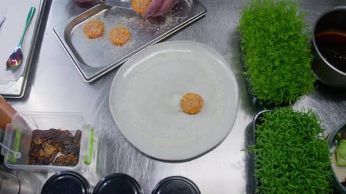 Chef Plates Food with Skill in Restaurant Kitchen