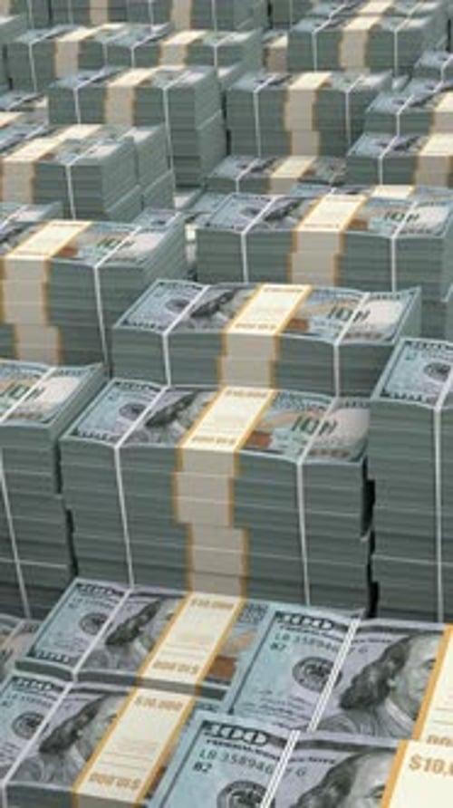 Vertical Animation of Stacks of One Hundred Dollar Bills