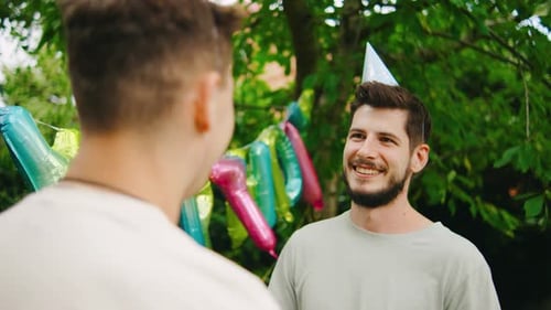 Birthday Cheer Between Two Friends Outdoors