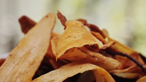 Close Up of Delicious Homemade Potato Chips