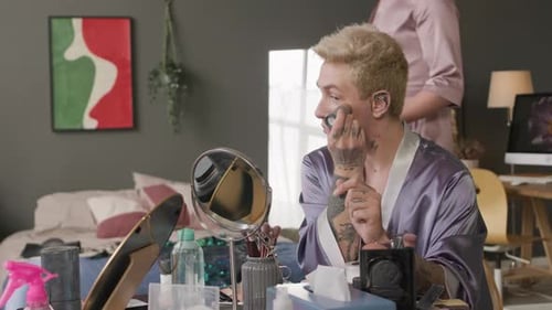Queer Men Applying Makeup at Home