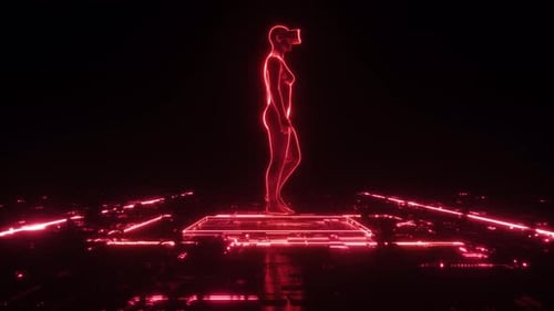 Rotating Neon Glowing Hud Male Character Digital Background